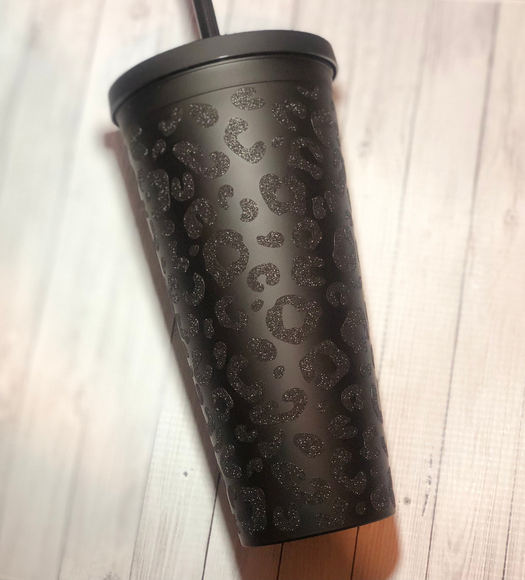 Cheetah Matte Glitter Tumbler